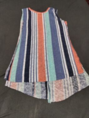 Striped Multicolor Flowy Tunic Top - Blue, Coral, Mint